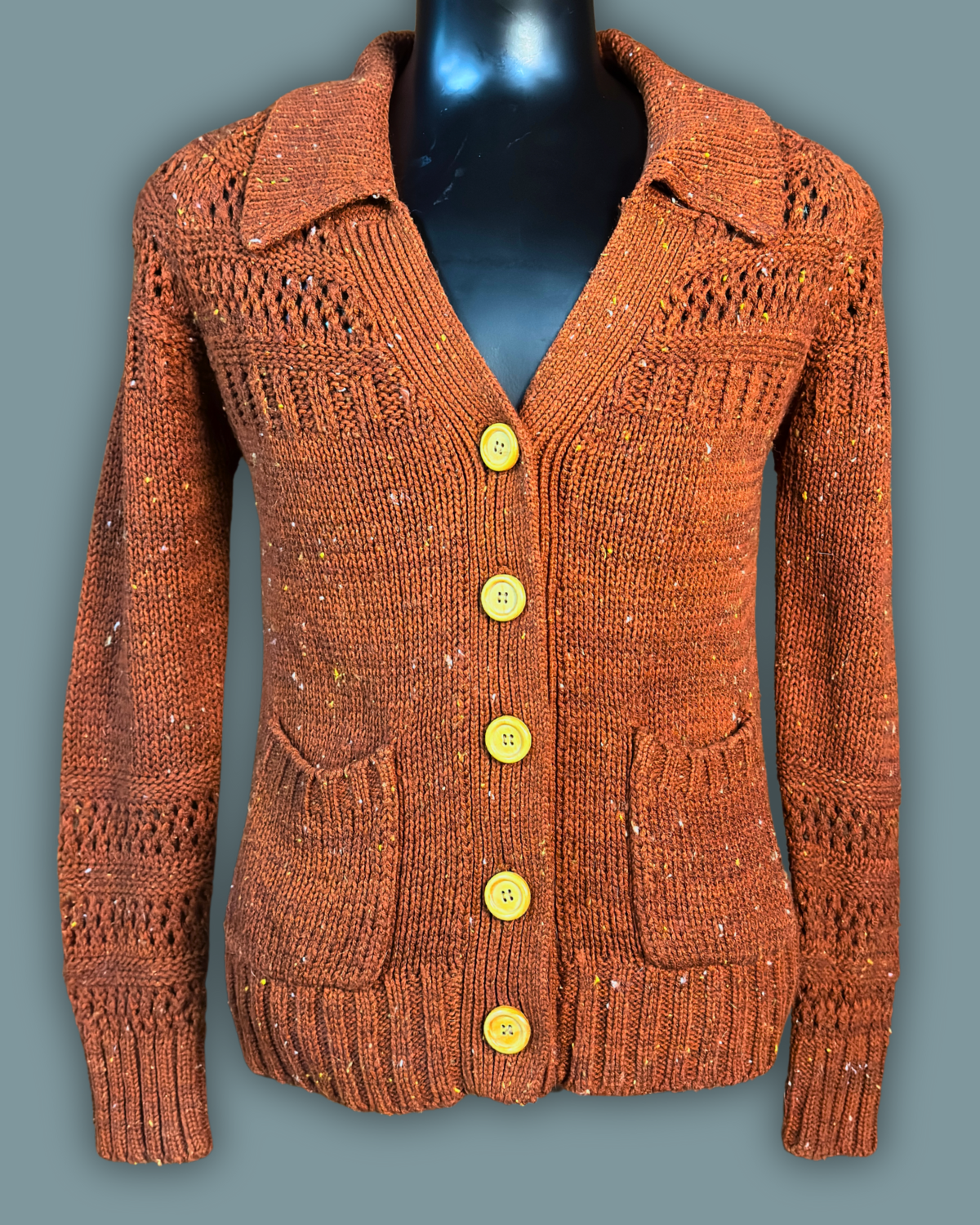 V-neck Knit Brown Cardigan