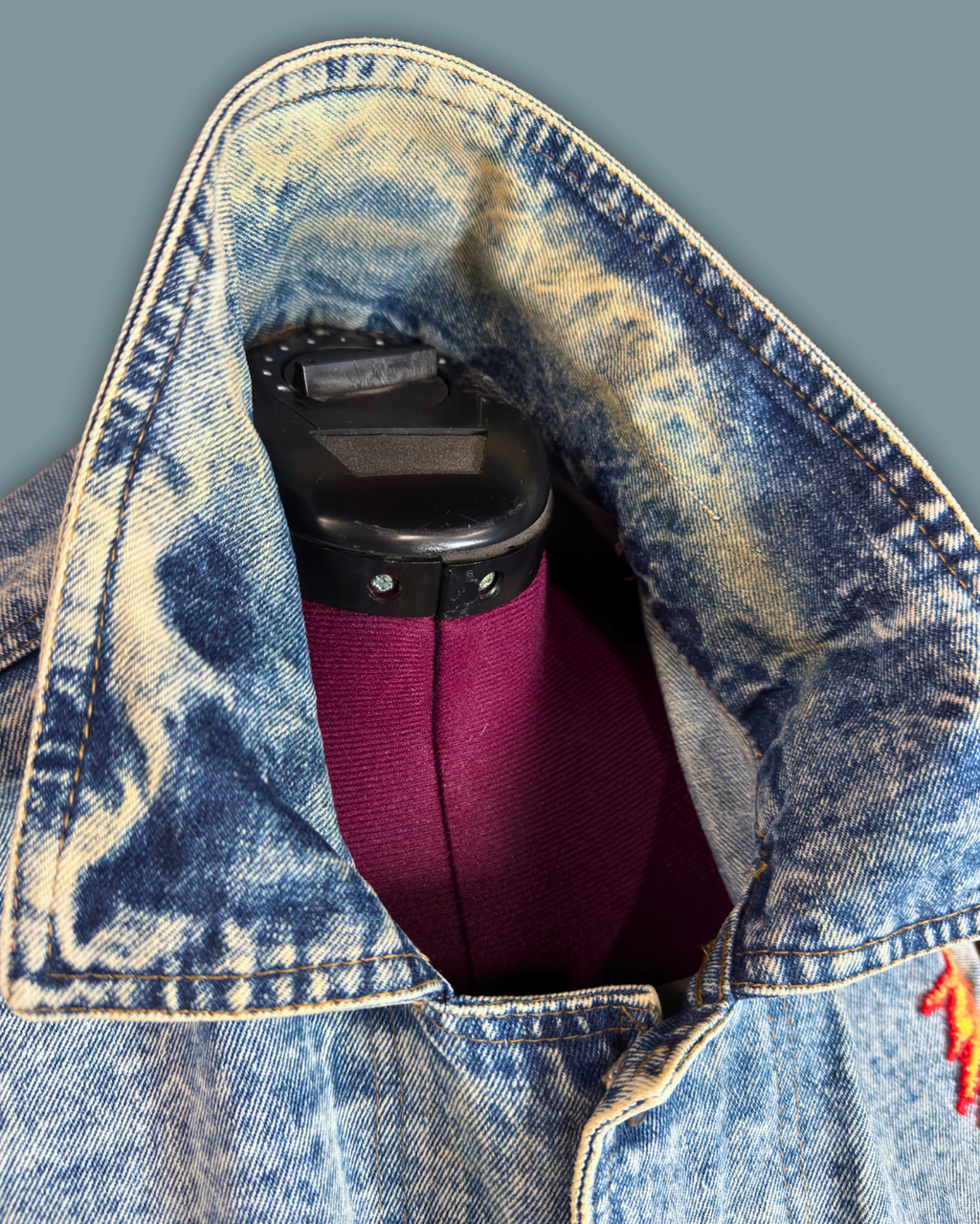 Dragon Embroidered Acid Wash Denim Jacket