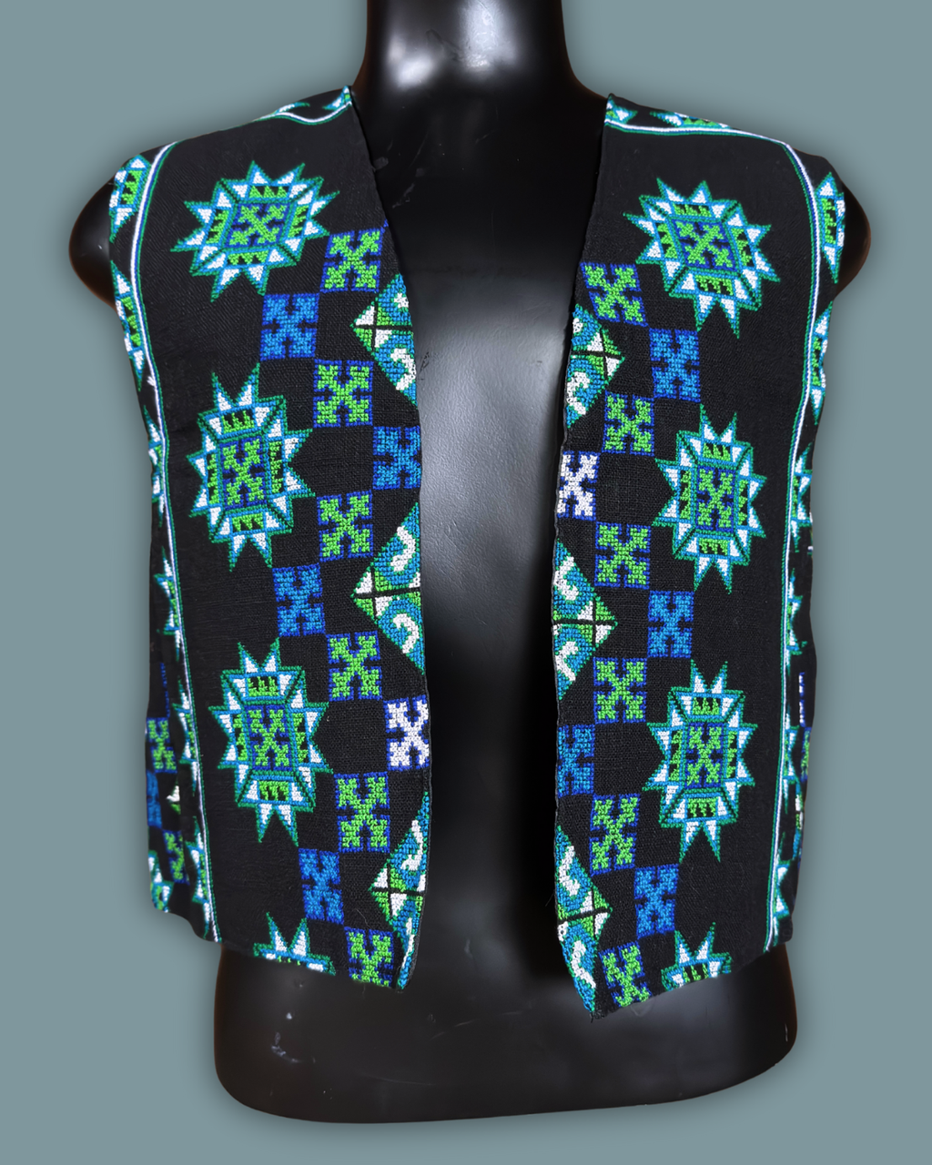 HillTribe Black & Green Thai Vest